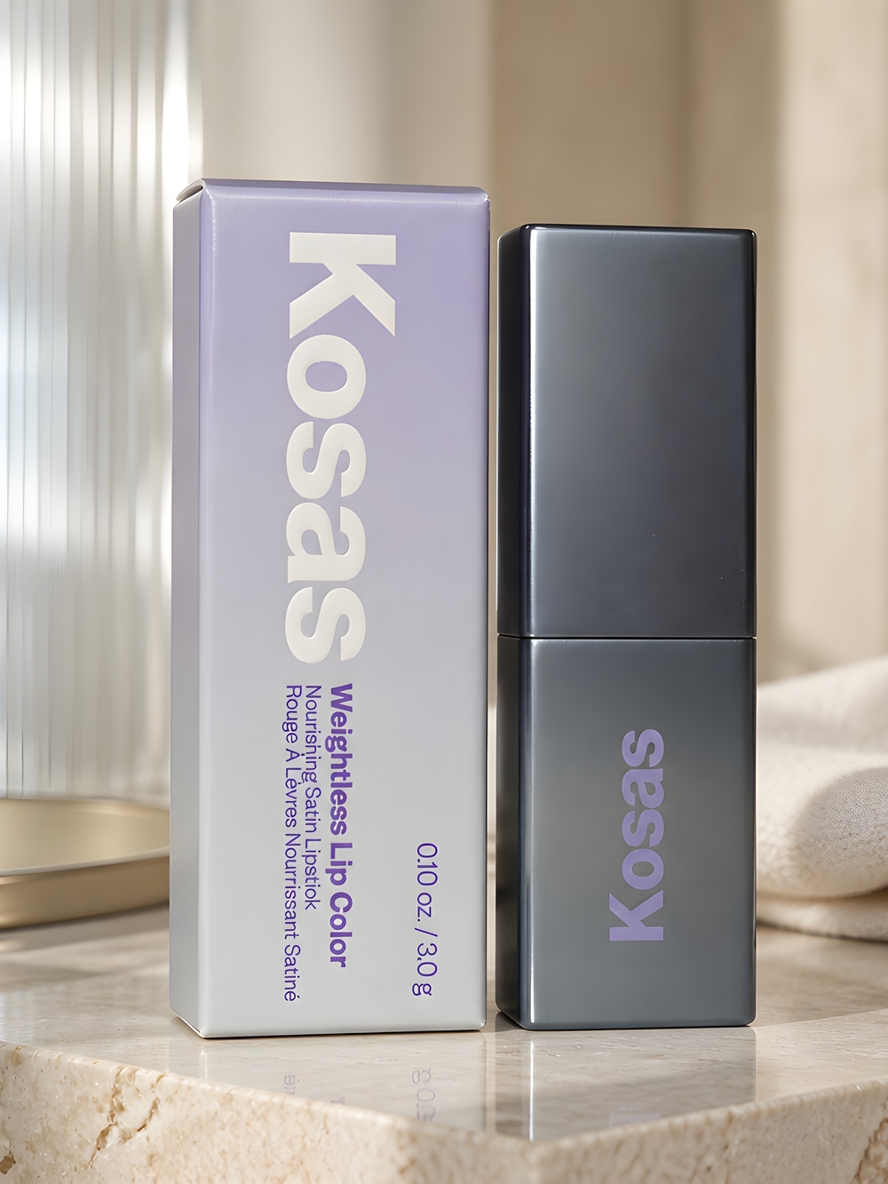 Kosas Lip Color In "Turned On." Case In Gunmetal Color With Magnetic Close.